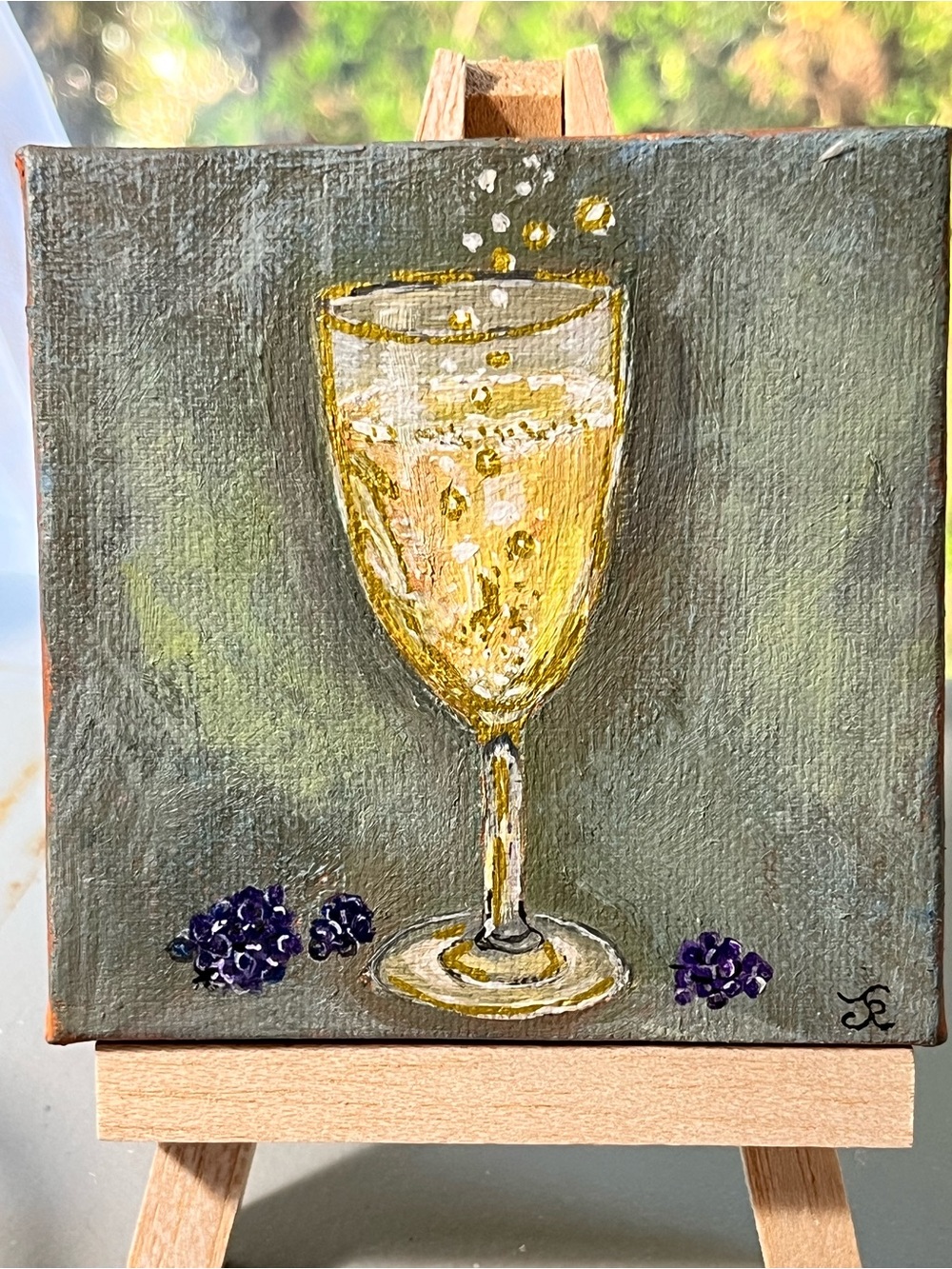Hand-Painted Gold Prosecco Glass Canvas Art
